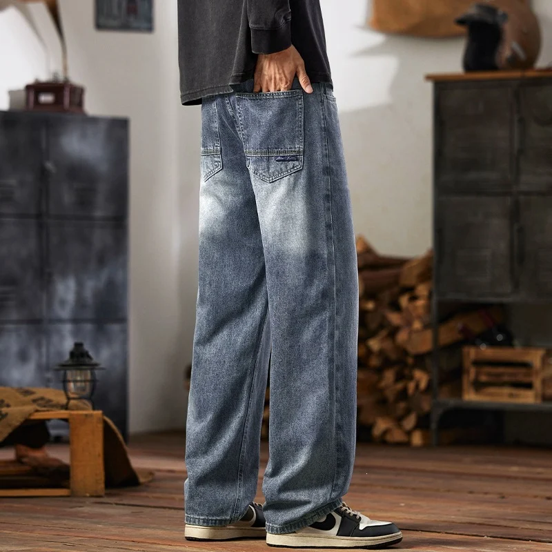 Mens Relaxed-fit Wide-leg Casual Straight-leg Pants — image 1