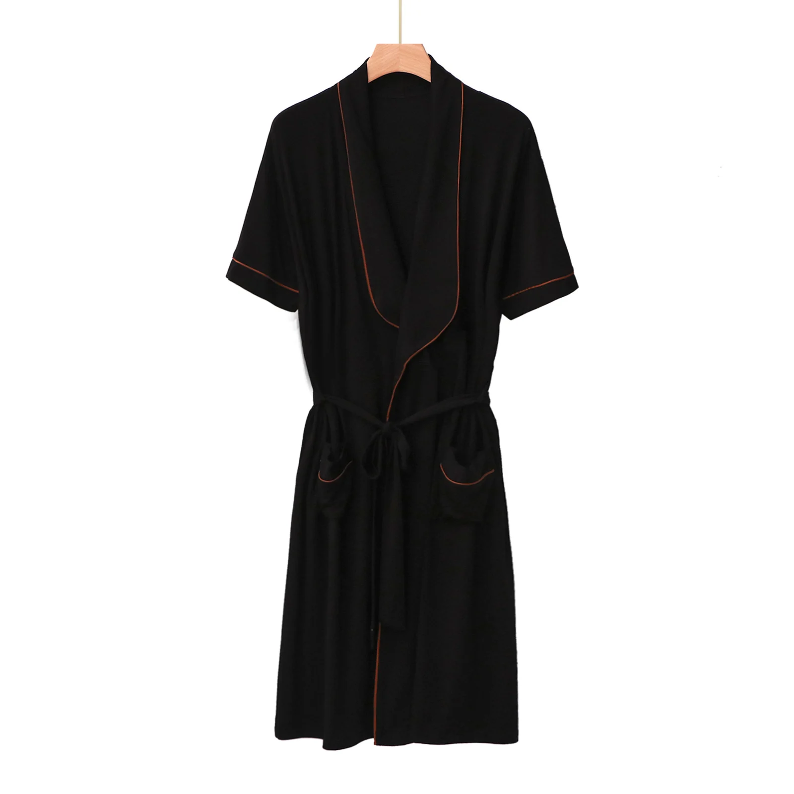 Mens Short-sleeved Mandarin-collar Mid-length Belted Draping Pajama Bathrobe — image 2