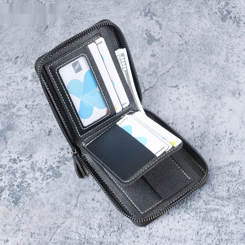 Mens Short Zip-around PU Leather Multi-card Wallet — image 5