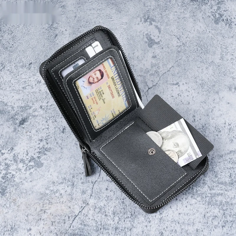 Mens Short Zip-around PU Leather Multi-card Wallet — image 6