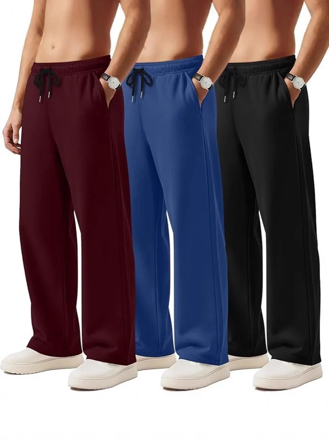 Mens Solid-color Drawstring Straight-leg Sweatpants — image 4