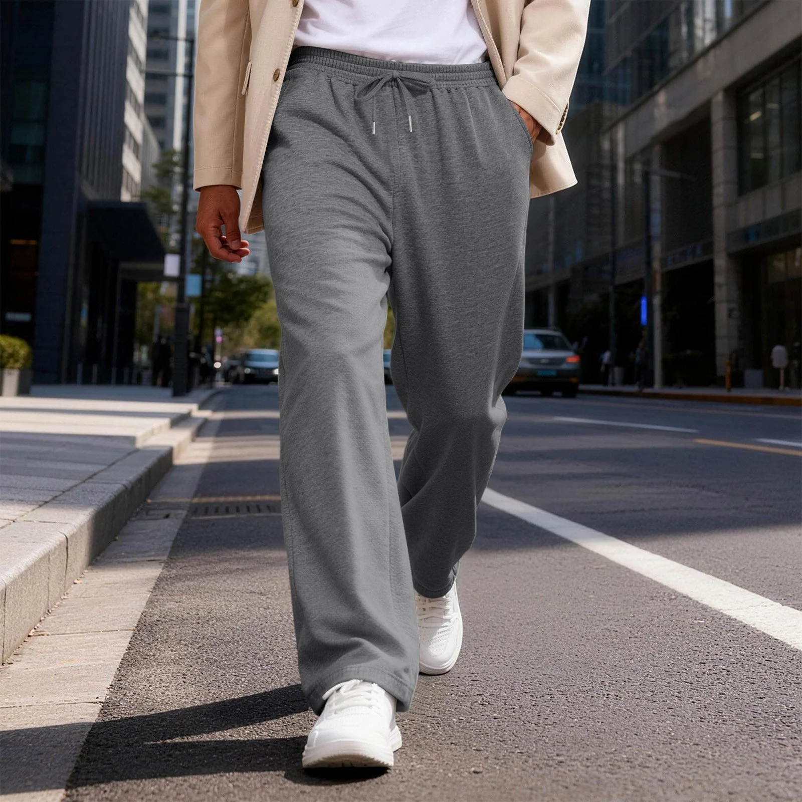 Mens Solid-color Drawstring Straight-leg Sweatpants — image 8