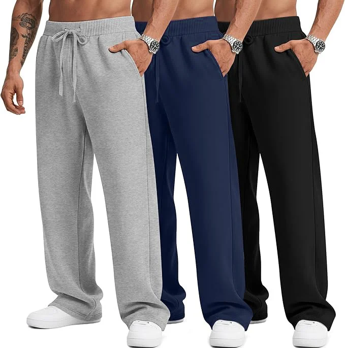 Mens Solid-color Drawstring Straight-leg Sweatpants — image 5