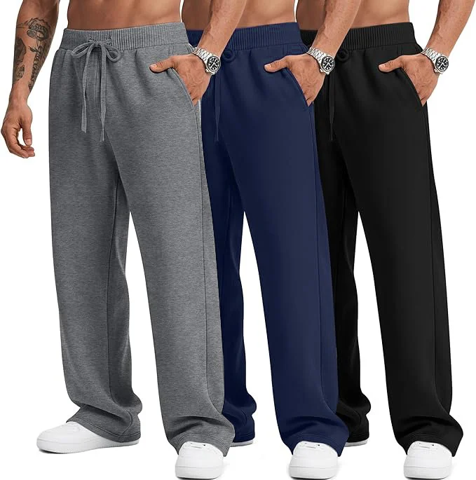 Mens Solid-color Drawstring Straight-leg Sweatpants — image 1