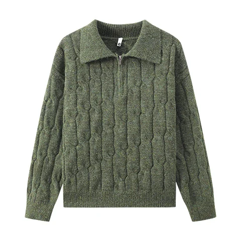 Mens Solid-color Loose-fit Lapel Sweater For Fall And Winter — image 8