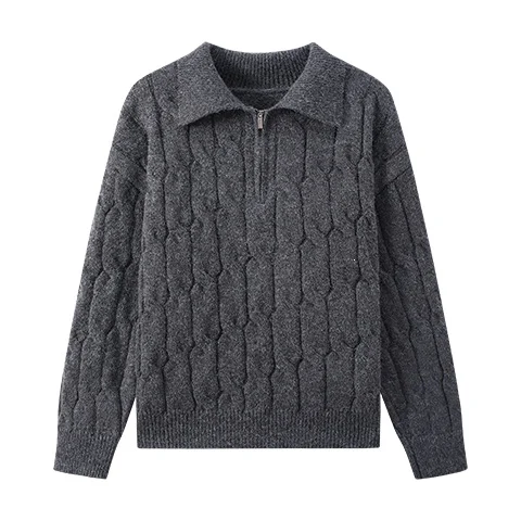 Mens Solid-color Loose-fit Lapel Sweater For Fall And Winter — image 2