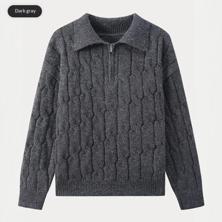 Mens Solid-color Loose-fit Lapel Sweater For Fall And Winter — image 3