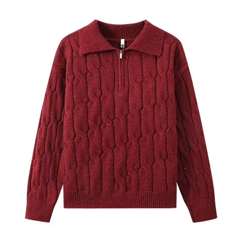 Mens Solid-color Loose-fit Lapel Sweater For Fall And Winter — image 5