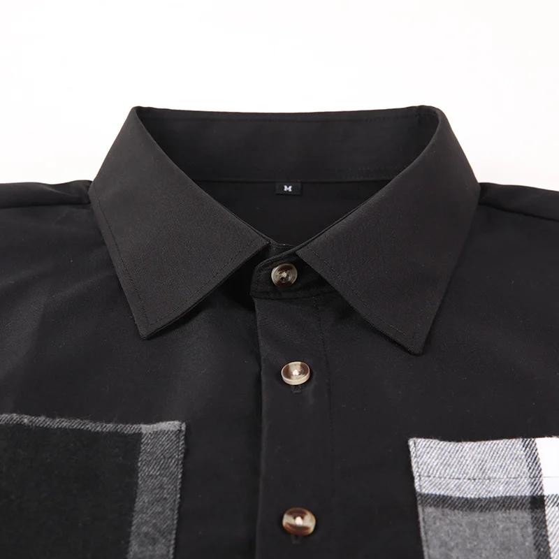 Mens -style Long-sleeve Patchwork Plaid Shirt — image 3
