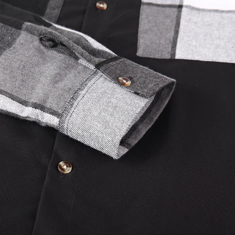 Mens -style Long-sleeve Patchwork Plaid Shirt — image 7