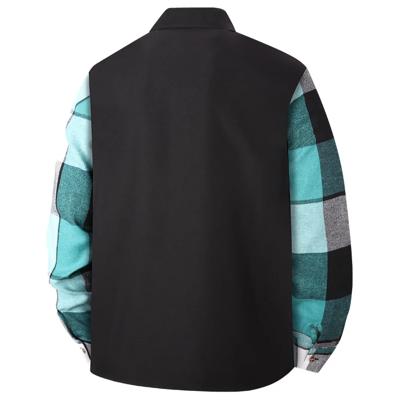 Mens -style Long-sleeve Patchwork Plaid Shirt — image 5