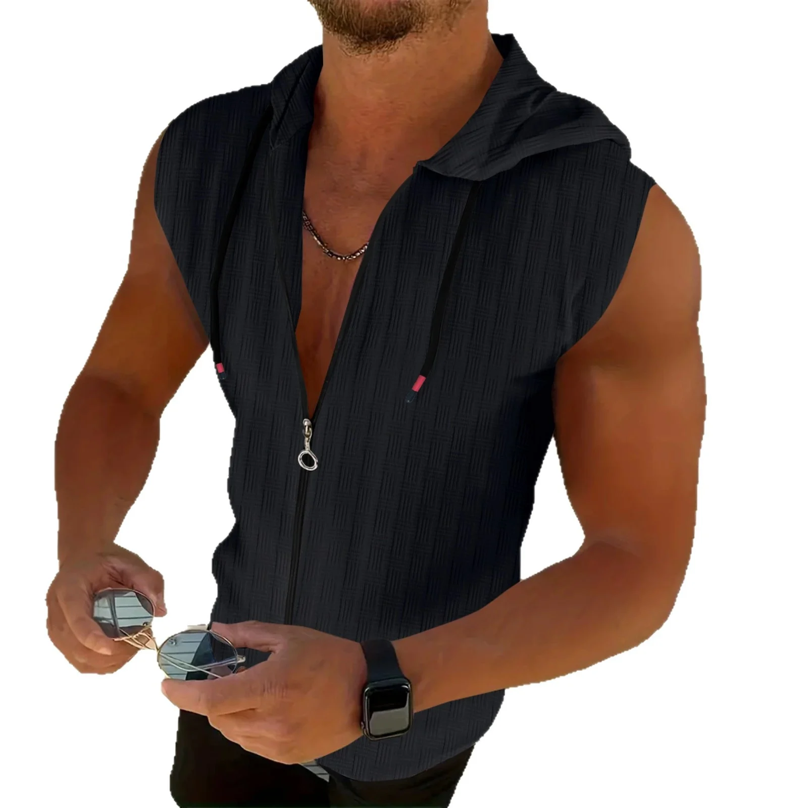 Mens Stylish Sleeveless Hooded Zip-up Cardigan — image 4