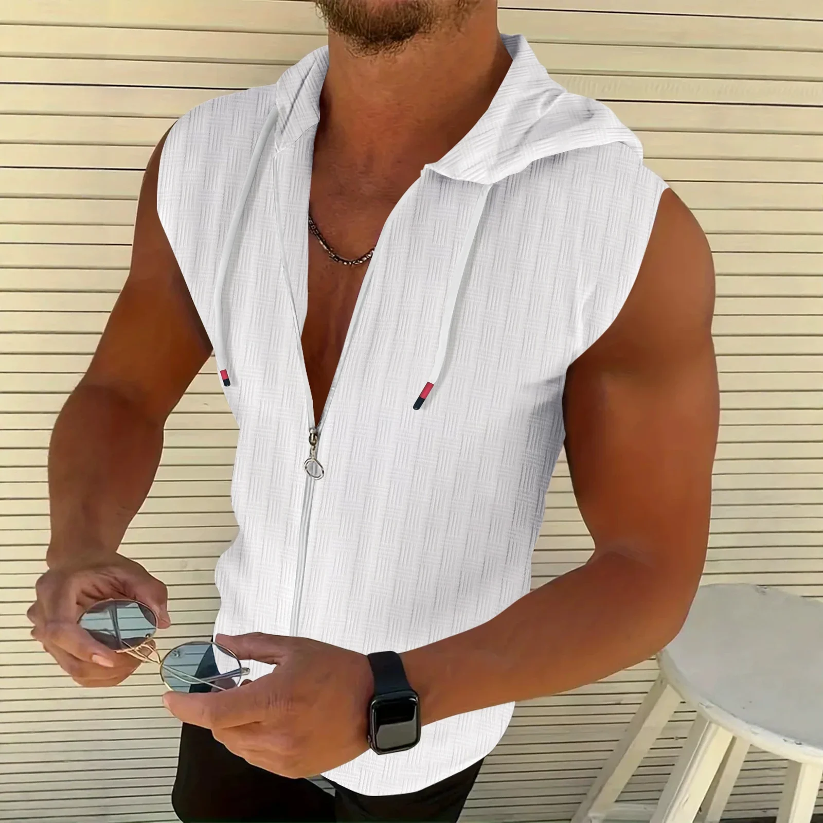 Mens Stylish Sleeveless Hooded Zip-up Cardigan — image 3