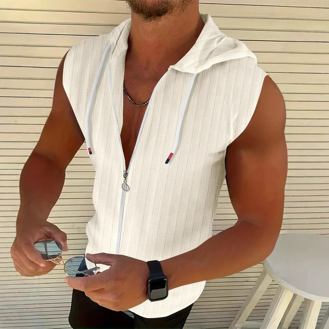 Mens Stylish Sleeveless Hooded Zip-up Cardigan — image 9