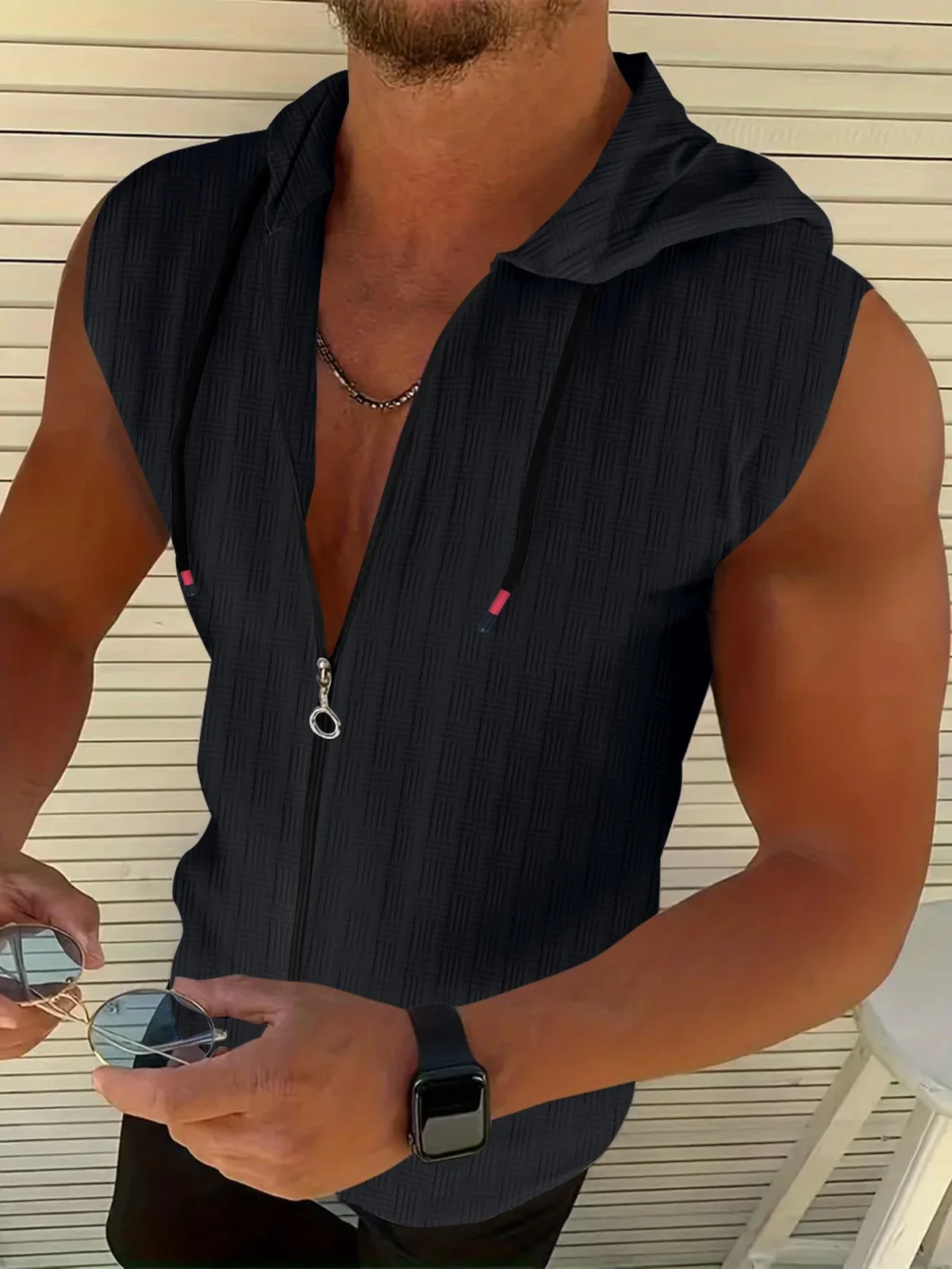 Mens Stylish Sleeveless Hooded Zip-up Cardigan — image 2