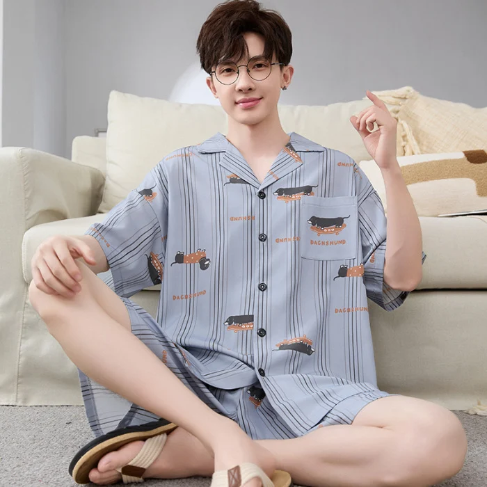 Mens Summer Cardigan Ice-silk Short-sleeve Top And Shorts — image 9