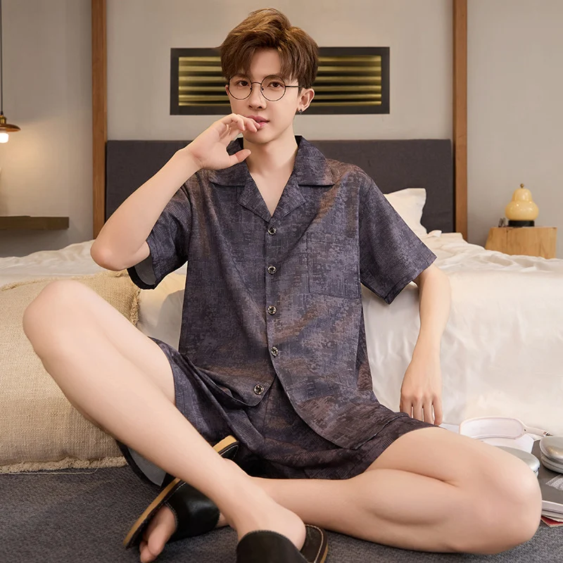 Mens Summer Cardigan Ice-silk Short-sleeve Top And Shorts — image 7
