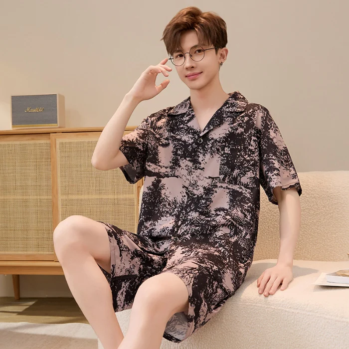 Mens Summer Cardigan Ice-silk Short-sleeve Top And Shorts — image 19