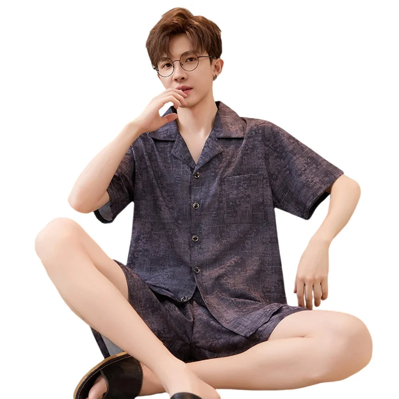 Mens Summer Cardigan Ice-silk Short-sleeve Top And Shorts — image 6