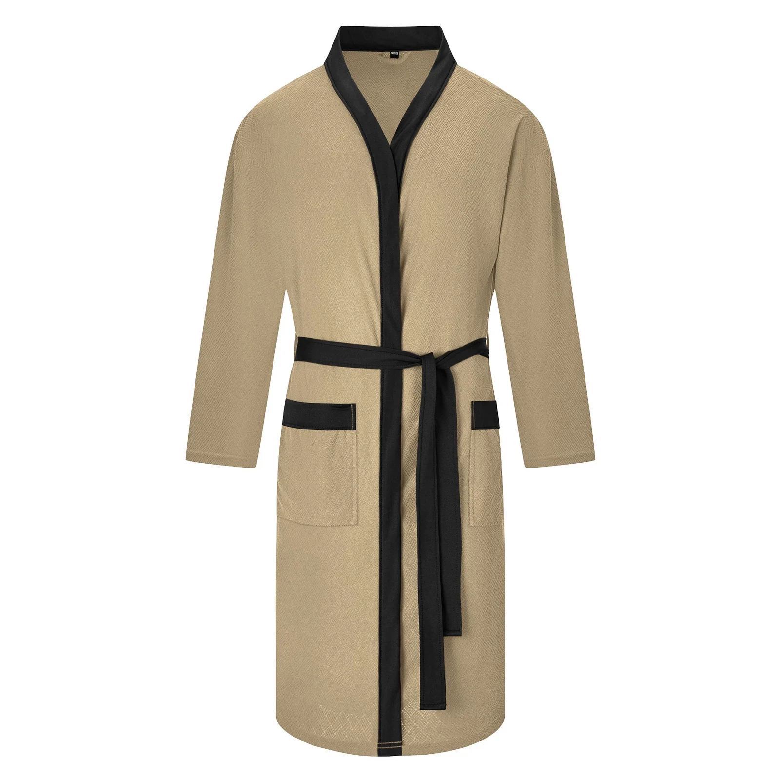 Mens Twill Terry Cloth Casual Long Robe With Two Pockets And Drawstring Tie — image 2