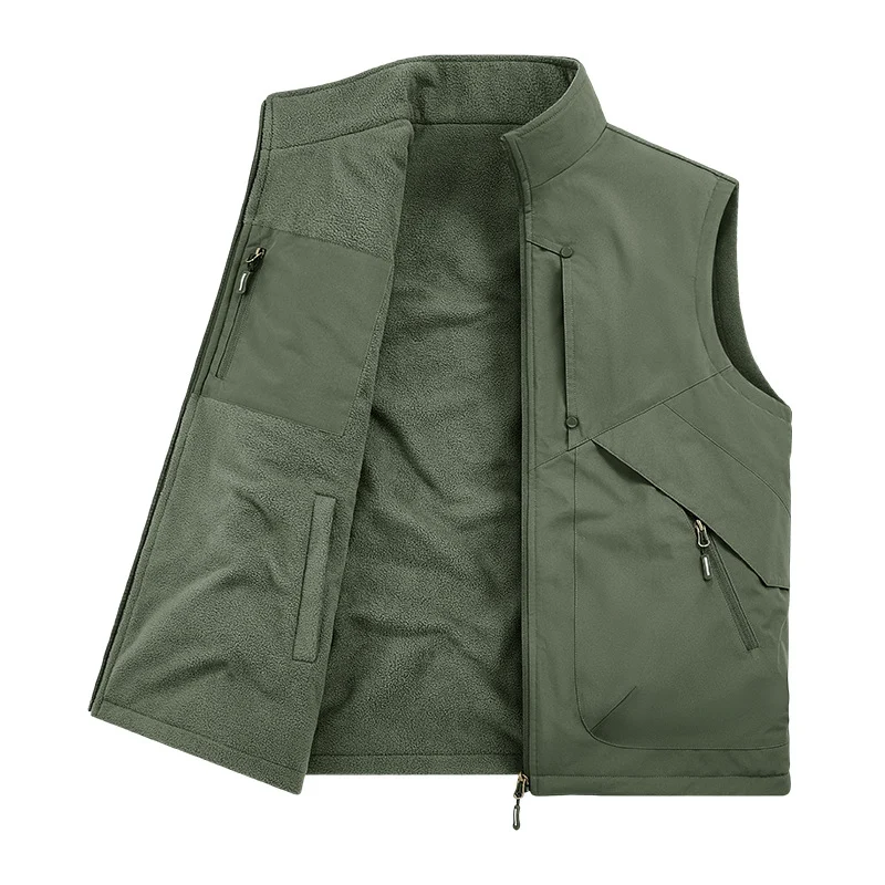 Mens Waterproof Fleece-lined Thickened Thermal Double-sided Vest With A Stand-up… — image 3