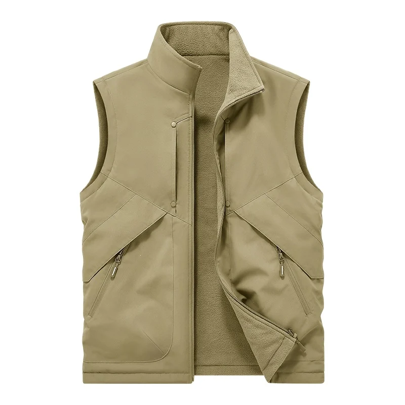 Mens Waterproof Fleece-lined Thickened Thermal Double-sided Vest With A Stand-up… — image 8