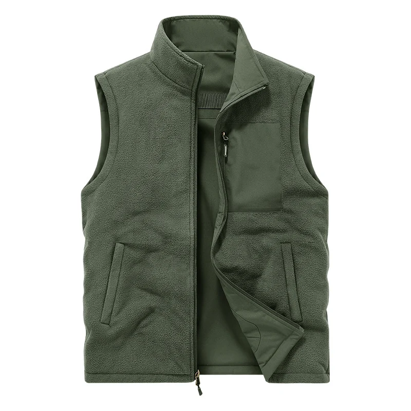 Mens Waterproof Fleece-lined Thickened Thermal Double-sided Vest With A Stand-up… — image 9