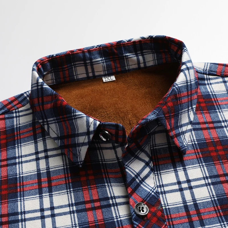 Mens Winter Fleece-lined Thickened Warm-keeping Square-neck Shirt — image 5
