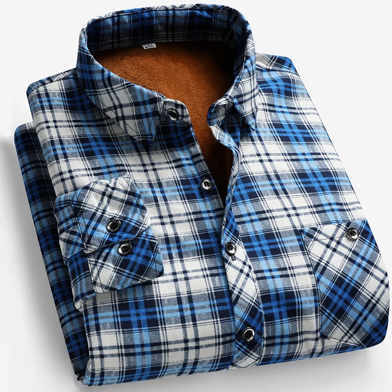Mens Winter Fleece-lined Thickened Warm-keeping Square-neck Shirt — image 2