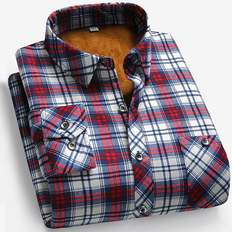 Mens Winter Fleece-lined Thickened Warm-keeping Square-neck Shirt — image 1