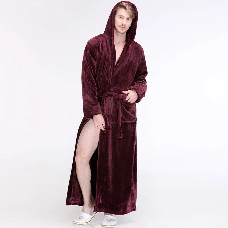 Mens Winter Hooded Thickened Long-style Nightgown — image 1