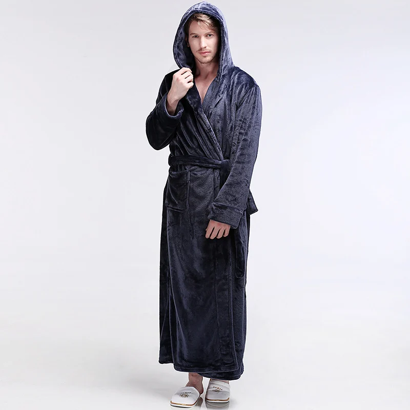 Mens Winter Hooded Thickened Long-style Nightgown — image 9