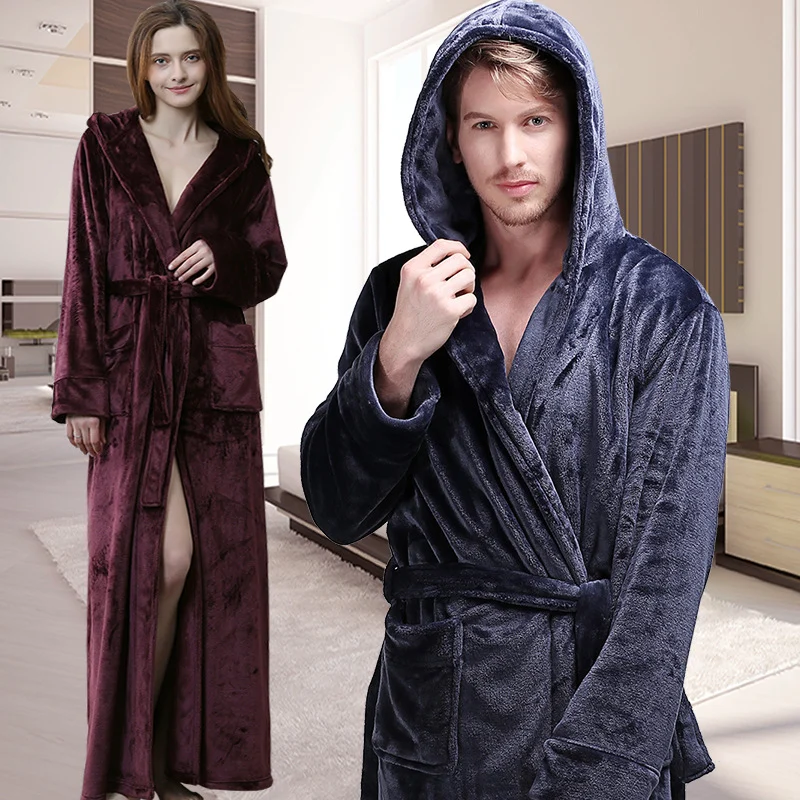 Mens Winter Hooded Thickened Long-style Nightgown — image 4