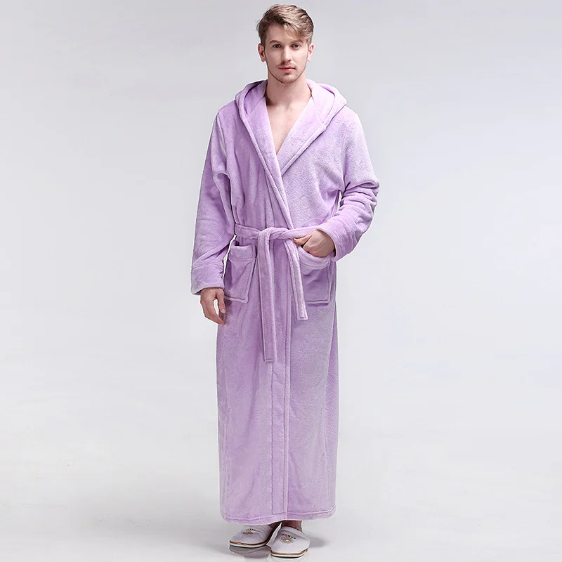 Mens Winter Hooded Thickened Long-style Nightgown — image 3