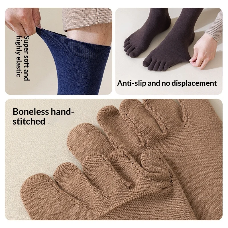 Mens Wool Five-finger Winter Thickened Toe-separating Boneless Cashmere Mid-calf Long… — image 3