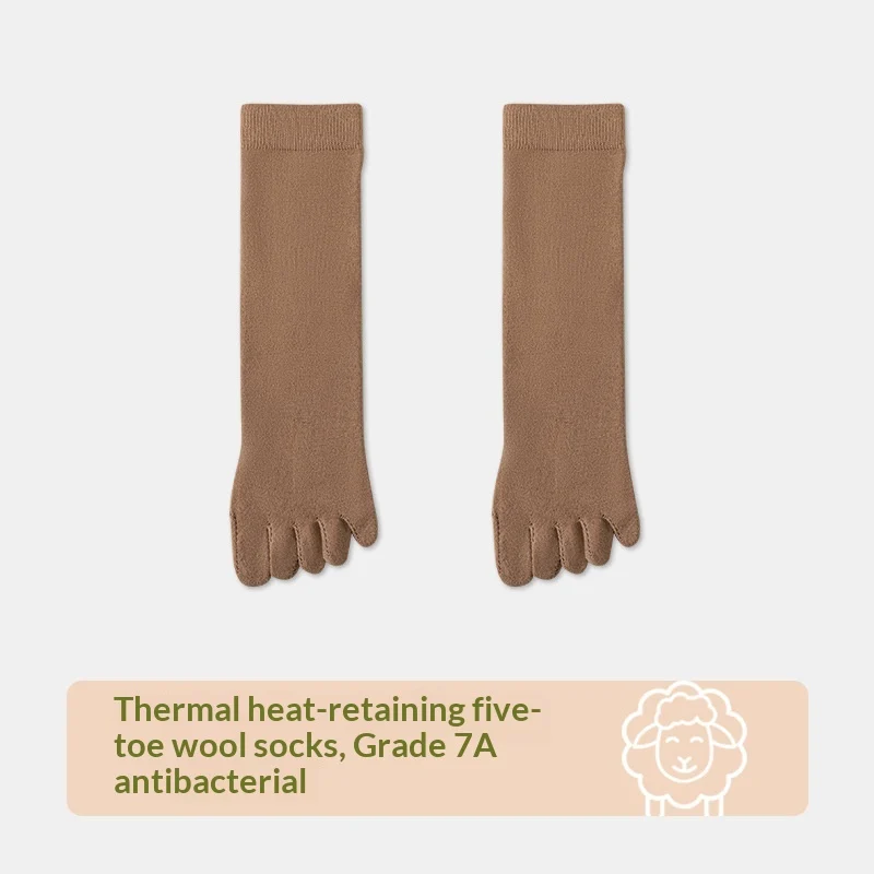Mens Wool Five-finger Winter Thickened Toe-separating Boneless Cashmere Mid-calf Long… — image 2