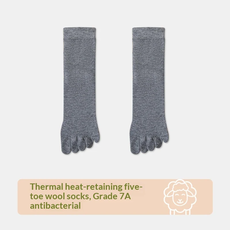 Mens Wool Five-finger Winter Thickened Toe-separating Boneless Cashmere Mid-calf Long… — image 9