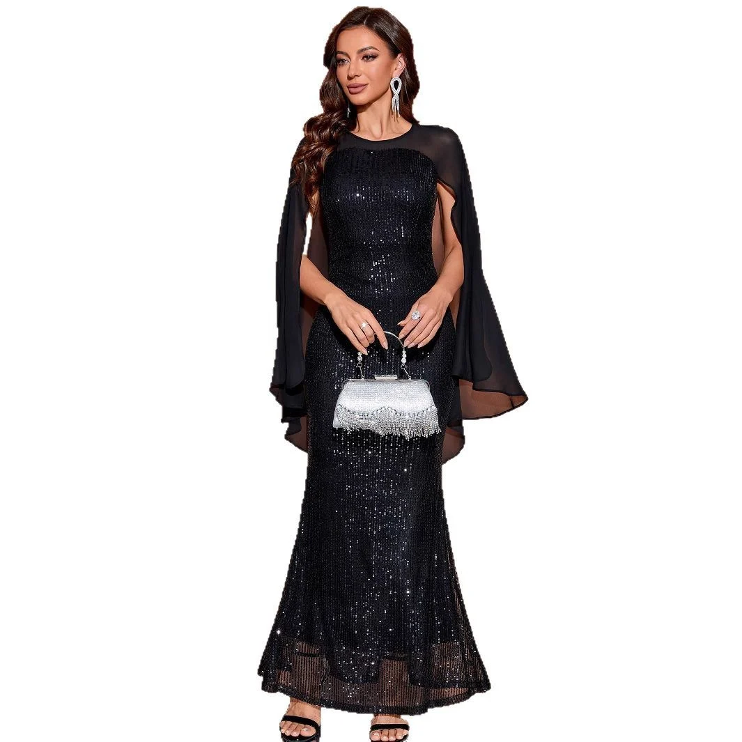 Mesh Elegant Light-luxury Sequined Mermaid Evening Gown — image 2