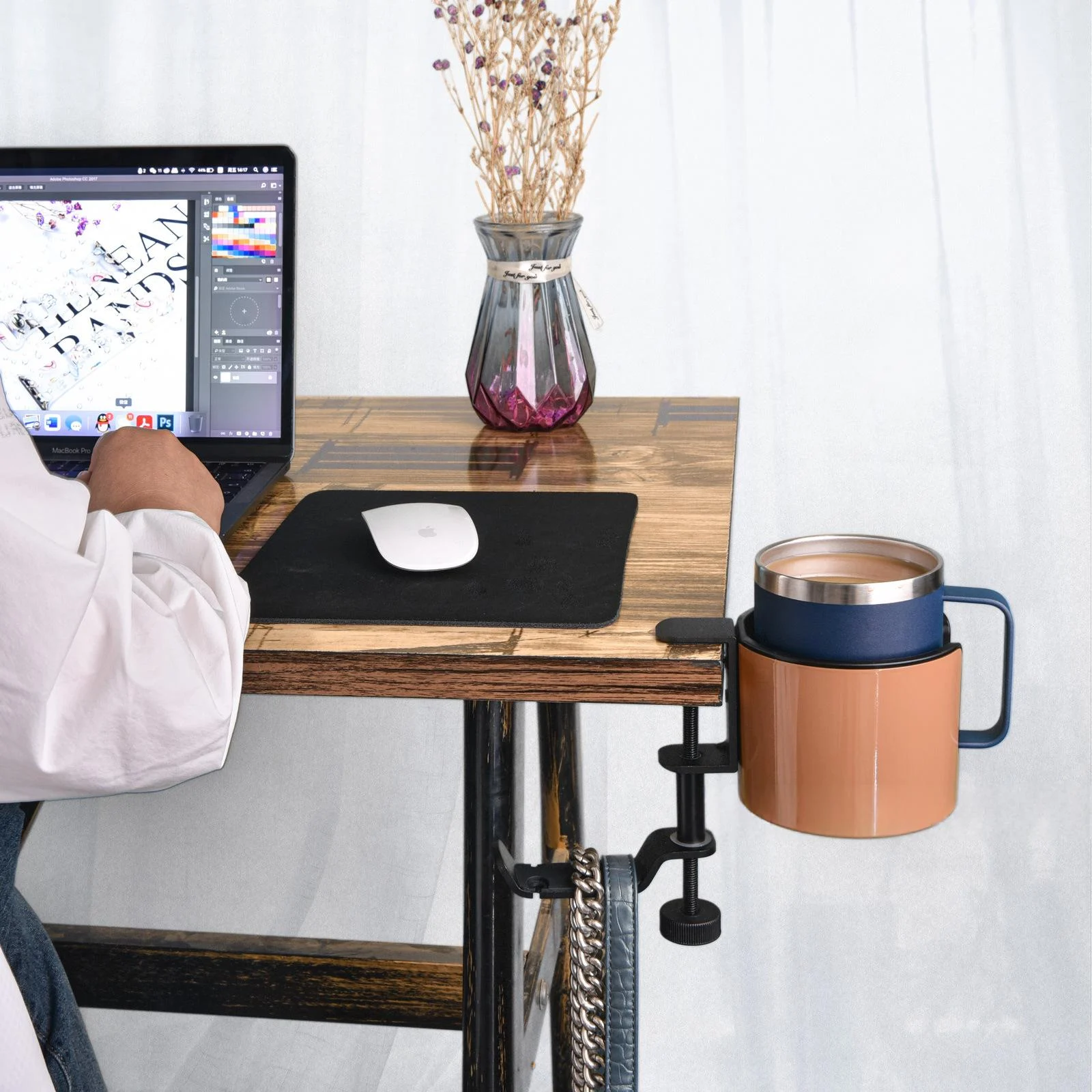 Metal Headphone Stand Rotating Multi-functional Drill-free Desk-side Cup Holder — image 5