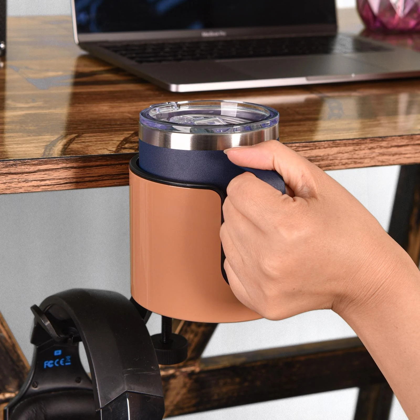 Metal Headphone Stand Rotating Multi-functional Drill-free Desk-side Cup Holder — image 2