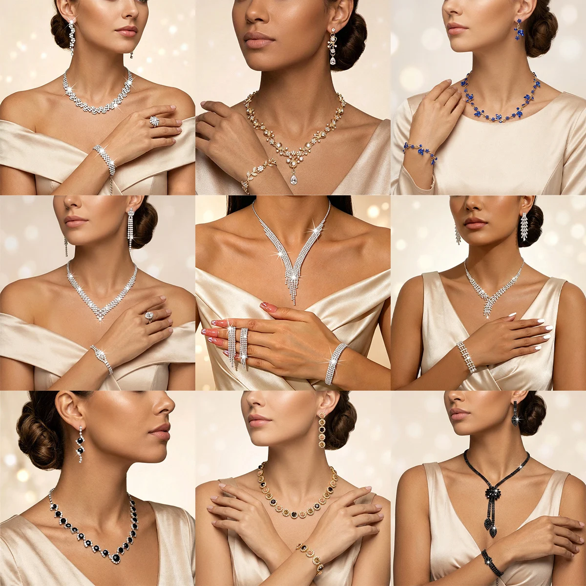 Metal Rhinestone Wedding Necklace And Earrings Jewelry Set — image 4