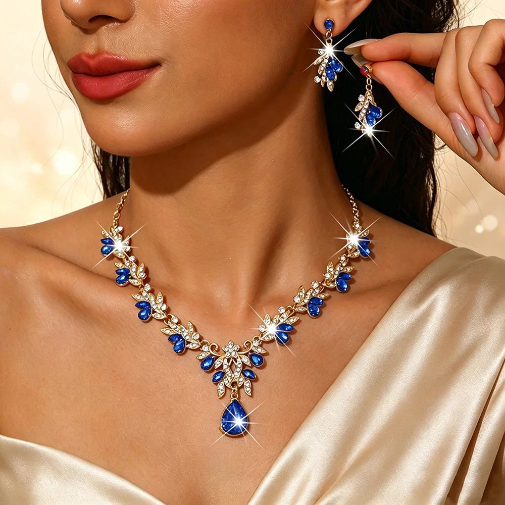 Metal Rhinestone Wedding Necklace And Earrings Jewelry Set — image 10