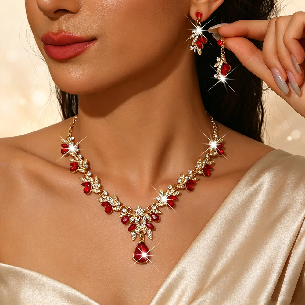 Metal Rhinestone Wedding Necklace And Earrings Jewelry Set — image 5