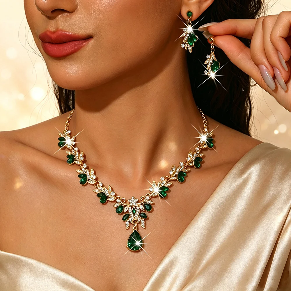 Metal Rhinestone Wedding Necklace And Earrings Jewelry Set — image 9