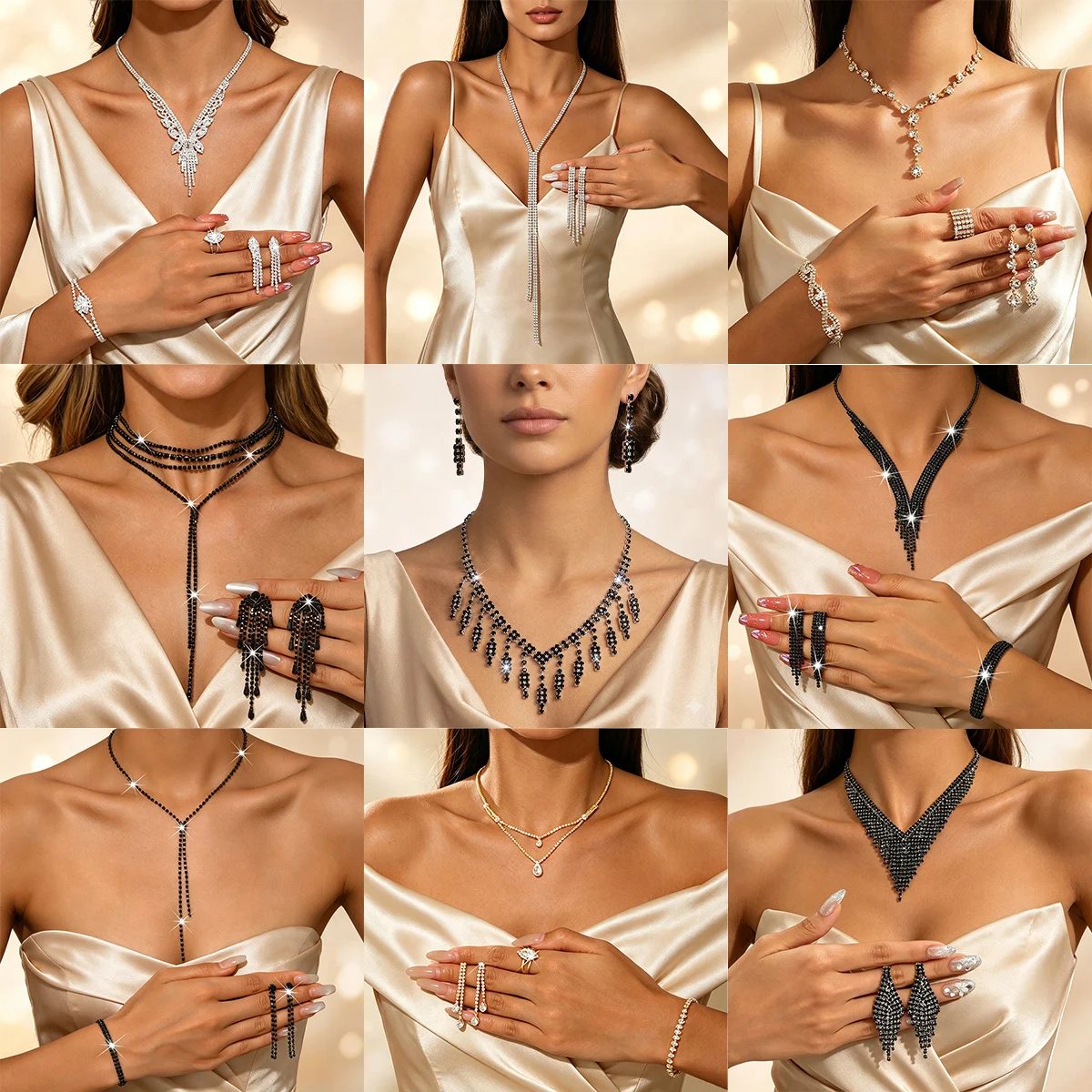 Metal Rhinestone Wedding Necklace And Earrings Jewelry Set — image 8