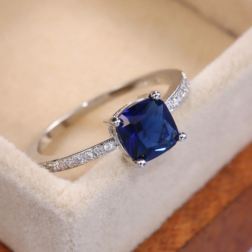 Micro-paved Zircon Royal Blue Square-cut Ring For Women — variant image