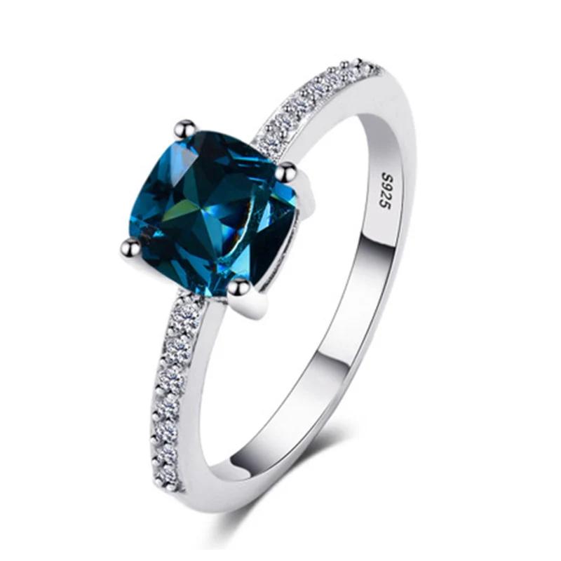 Micro-paved Zircon Royal Blue Square-cut Ring For Women — image 3