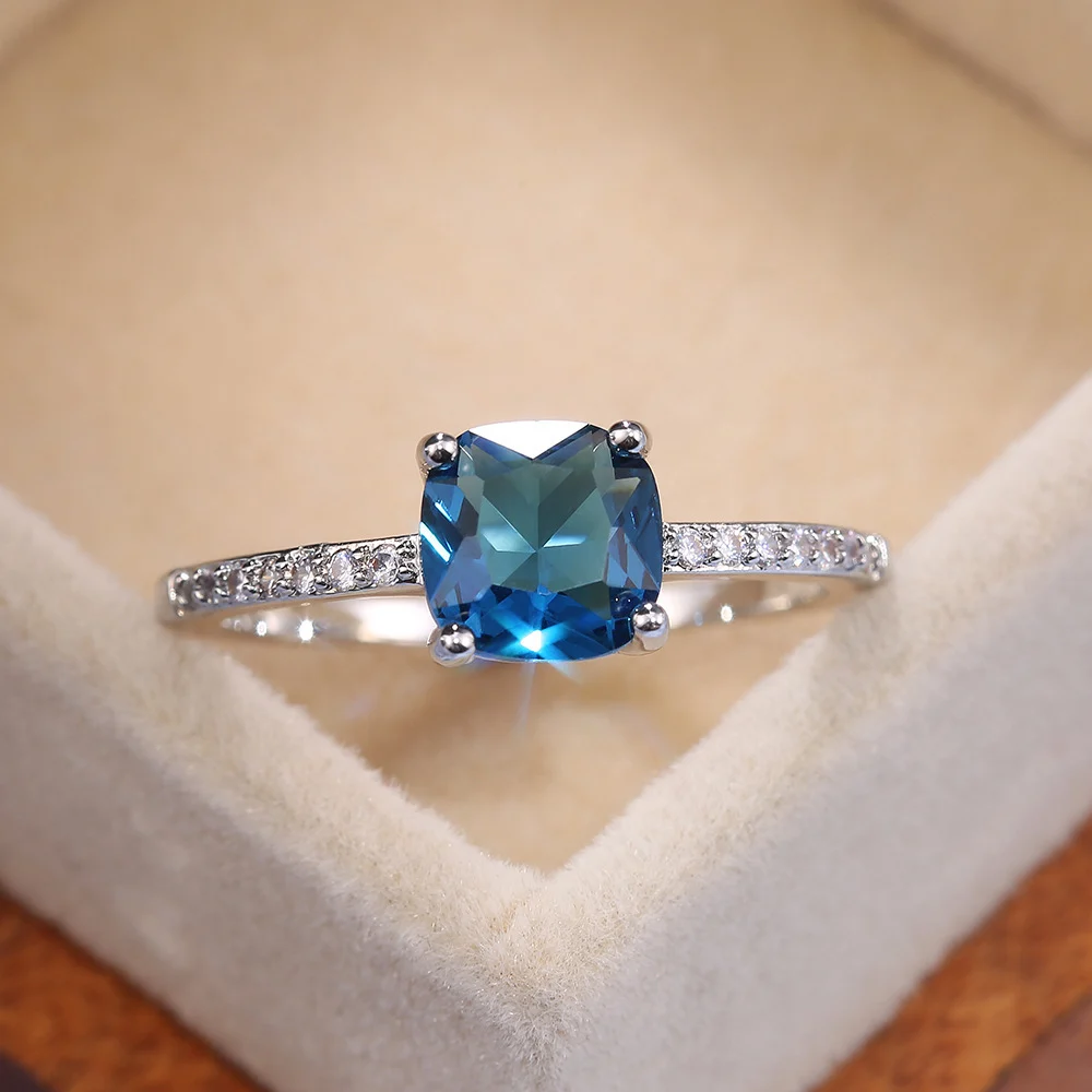 Micro-paved Zircon Royal Blue Square-cut Ring For Women — image 2
