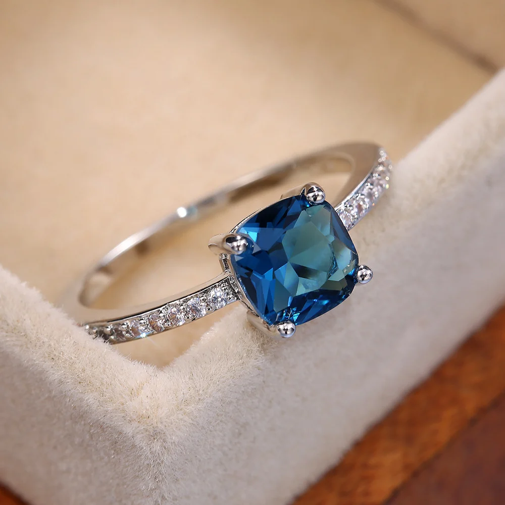 Micro-paved Zircon Royal Blue Square-cut Ring For Women — image 5