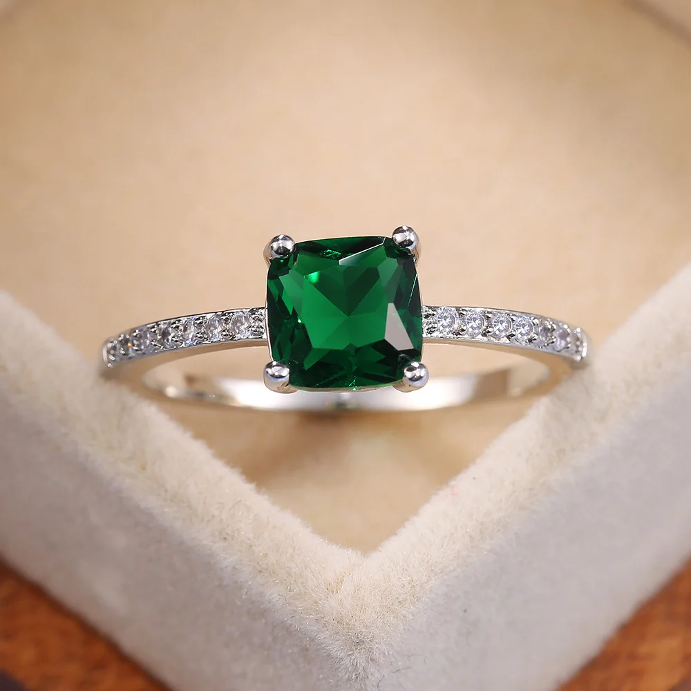 Micro-paved Zircon Royal Blue Square-cut Ring For Women — image 7